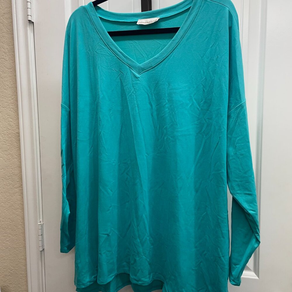 New! Zenana Bright Teal BRUSHED  MICROFIBER FRONT POCKET TOP Size 2X